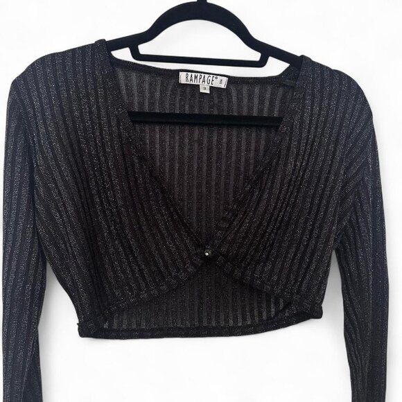 Vintage rampage black sparkly long sleeve bolero top with button detail - Picture 7 of 8